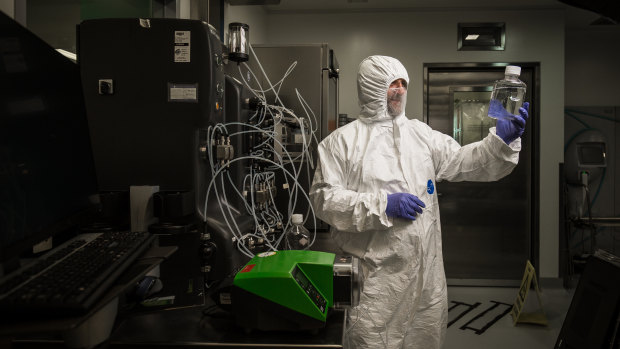 Professor George Lovrecz in the CSIRO's Clayton manufacturing facility where the first pilot batch of UQ's coronavirus vaccine will be made.