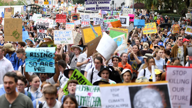Students in Brisbane call for urgent action on climate change. 