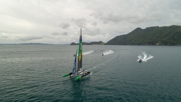 Need for speed: Australia's SailGP team getting to grips with their boat off the coast of Northland, New Zealand.