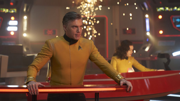 Under fire: Captain Pike (Anson Mount), left, and Number One (Rebecca Romijn), right, in the dramatic season finale.