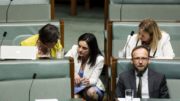 Labor MP Emma Husar speaks with independent Cathy McGowan in Question Time last week.