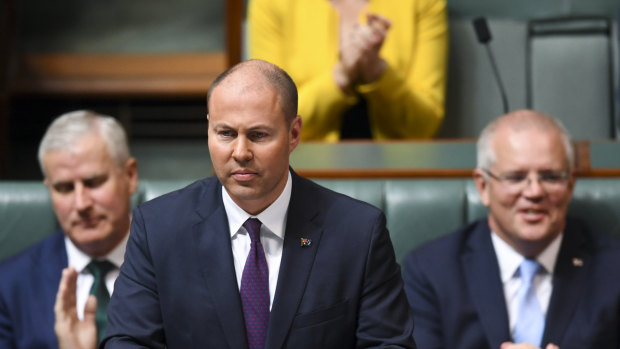 Australian Treasurer Josh Frydenberg speaks at the dispatch box during the delivery of the 2019-20 federal budget.
