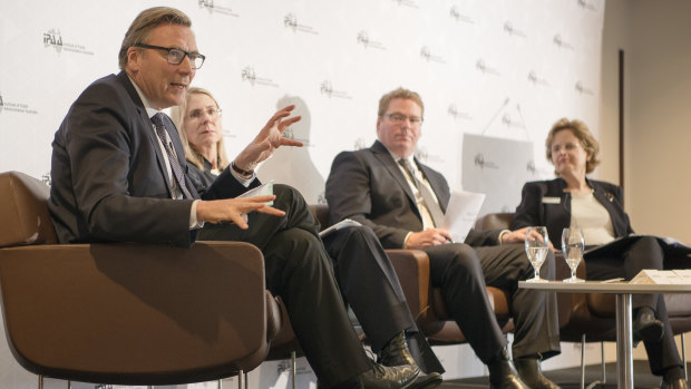 CSIRO chairman David Thodey (left), who is leading a review of the public service, at an Institute of Public Administration Australia forum in April.