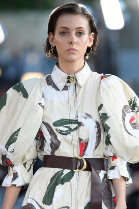 A model walks the runway wearing creations by Aje during Mercedes-Benz Fashion Week Australia.