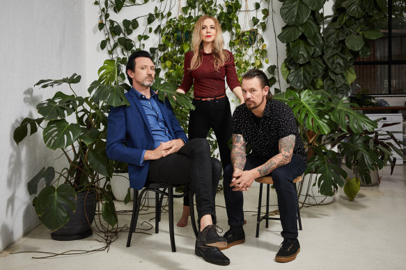 "Hopefully we might at least be able to get together in a rehearsal room in a few weeks’ time,'' says Paul Dempsey, left. He and Stephanie Ashworth have been releasing YouTube videos during lockdown, while drummer Clint Hyndman has been apart on the Mornington Peninsula. 