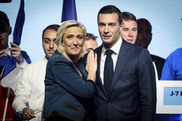 Marine Le Pen with Jordan Bardella, the 28-year-old who had hoped to be France’s next prime minister.