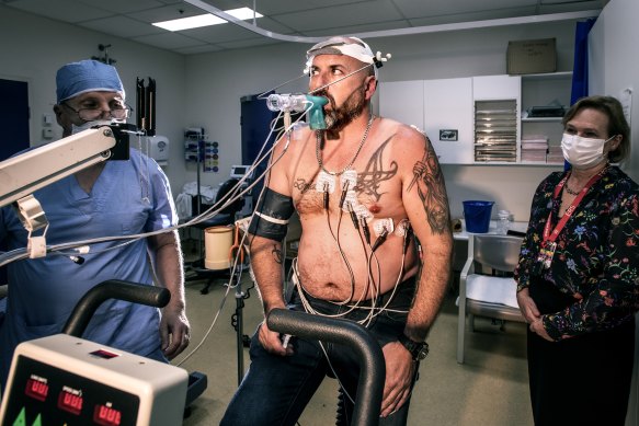 Ken Parker, 47, has his lung capacity measured after contracting silicosis.