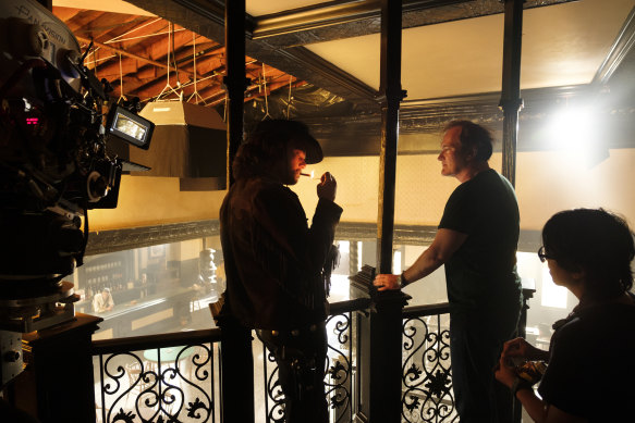 Tarantino directs Leonardo DiCaprio in Once Upon a Time in Hollywood.