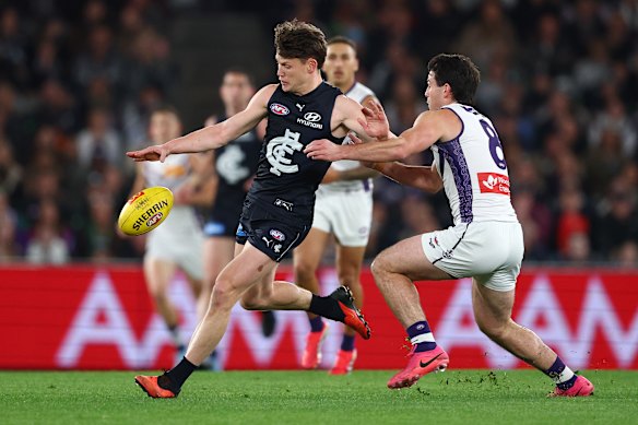 Sam Walsh has kicked a first-half goal for Carlton.