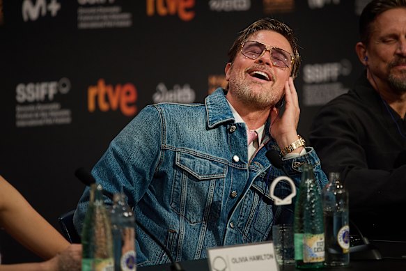 Brad Pitt laughs during a press conference at San Sebastian Film Festival for Heart of the Beast.