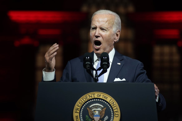Soul of the nation: US President Joe Biden speaks outside Independence Hall in Philadelphia. 