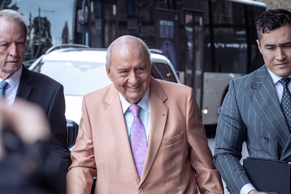Alan Jones outside the Downing Centre Local Court on Tuesday.