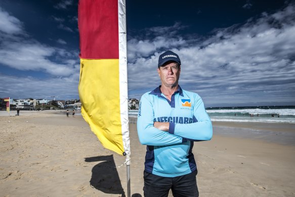 Bruce “Hoppo” Hopkins, co-ordinator of Lifeguard Services at Waverley Council, on duty at Bondi Beach.