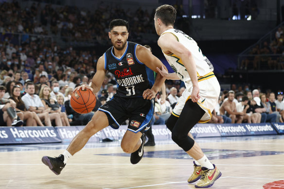 Shea Ili of Melbourne United looks to make a run to the basket on Sunday. (Photo by Darrian Traynor/Getty Images)