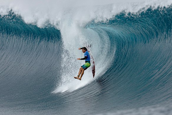 Jack Robinson comes unstuck at Teahupo’o during last year’s Olympics.