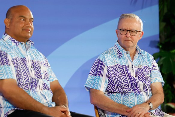 Prime Minister Anthony Albanese (right) at the Nadi meeting on Monday.