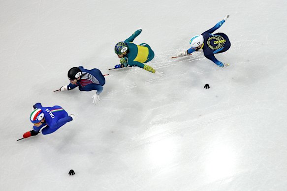 Italy’s Pietro Sighel leads the pack in Brendan Corey’s race. 