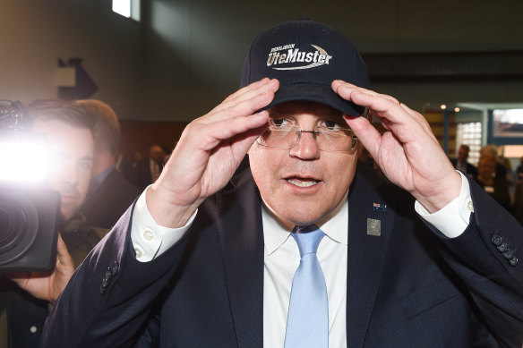 Former prime minister Scott Morrison ... but which cap really fits his all-Australian bloke?
