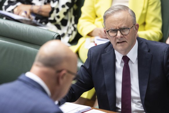 Opposition Leader Peter Dutton and Prime Minister Anthony Albanese during question time on Monday.