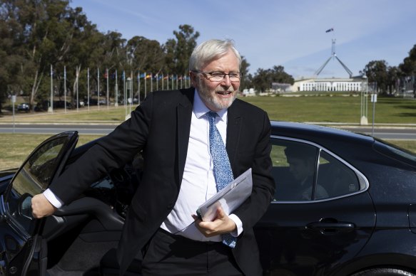 Kevin Rudd was in Canberra on Wednesday ahead of the unveiling of his portrait.