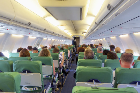 Inside the all-economy B737-800 cabin.