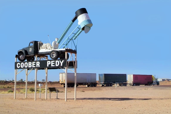 Trucks and road trains in Coober Pedy.