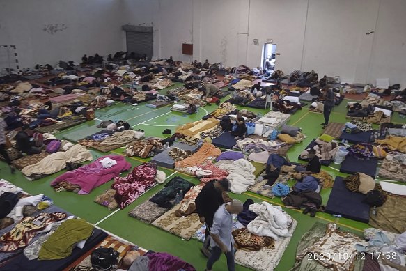Hundreds of Gazans take sanctuary in the Ramallah Recreational Complex after being deported or having fled Israel.