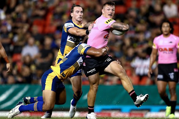 J’maine Hopgood during the trial match between the Panthers and the Eels at Panthers Stadium.