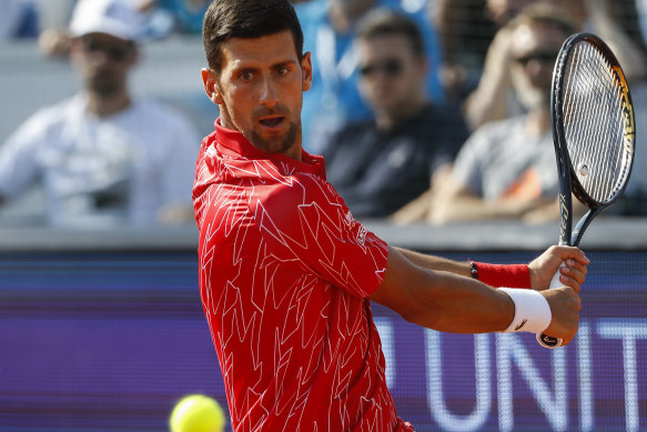 Novak Djokovic in action against Victor Troicki in Belgrade.