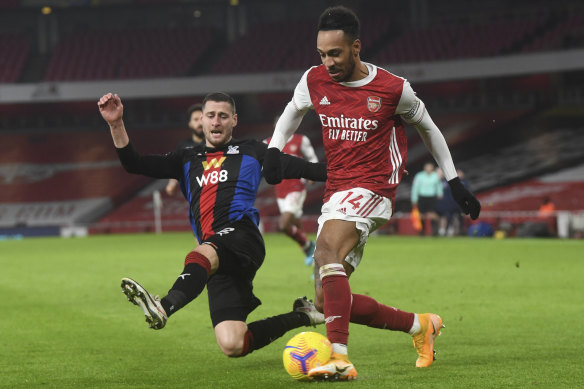 Captain Pierre Emerick-Aubameyang, right, was again unable to break through for Arsenal.