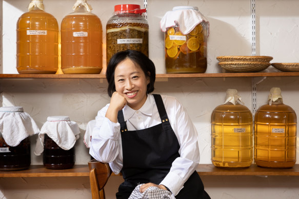 Chef Jung Eun Chae with some of her many ferments.