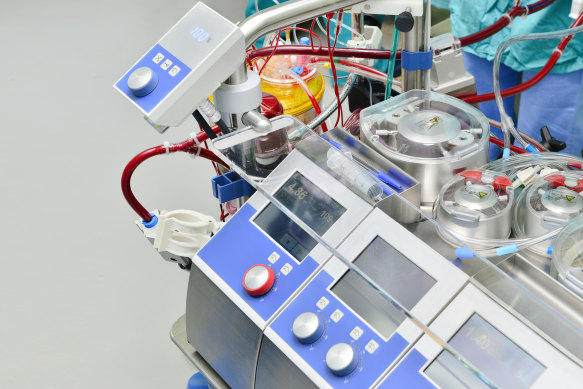 A heart-lung machine used in cardiac surgery.
