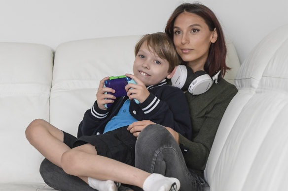 Chantal Ryan with son Azel, 8, who also codes.