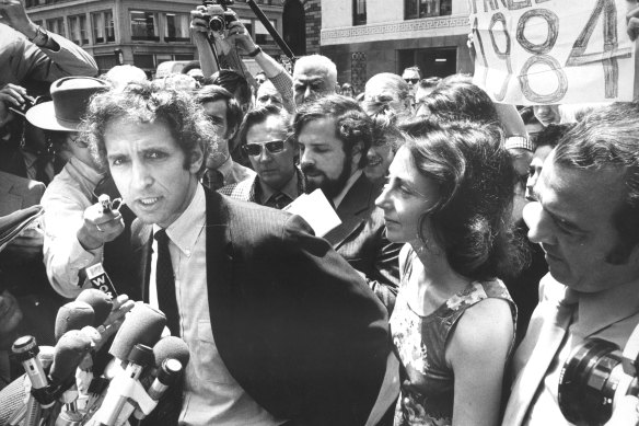 Daniel Ellsberg faced 12 felony counts as a result of his leak of the Pentagon Papers. He speaks here to the press outside a federal courthouse in Boston on June 28, 1971.