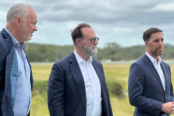 GIICA chief executive Simon Crooks, Laing O’Rourke managing director Mark Dimmock, and AECOM Australia chief Mark McManamny at Petrie on Wednesday.