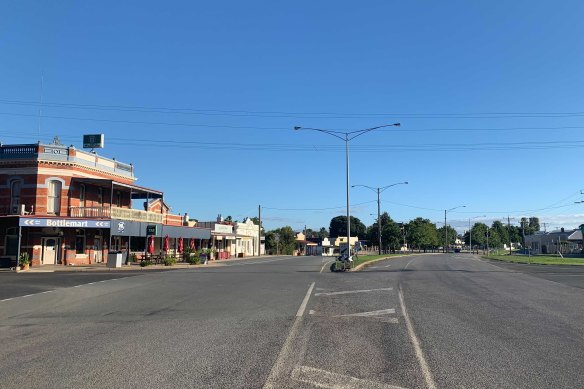 Nagambie’s empty main street - around 130km north of Melbourne - on day one of snap lockdown in Victoria on Saturday. 