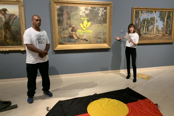 Ballardong Noongar man Desmond Blurton and ceramic artist Joana Partyka at the Art Gallery of WA on Thursday.