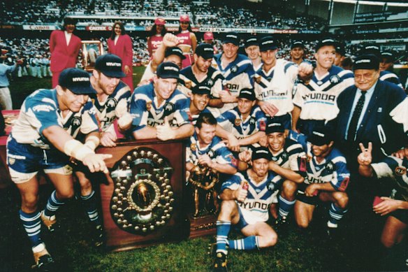 Bulldogs players after winning the 1995 grand final.