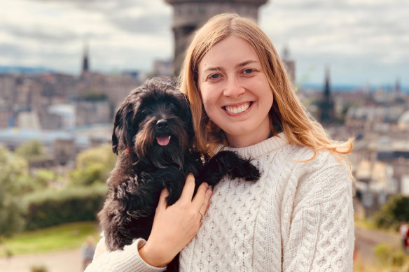 Ellen Tyrrell and her dog, Hilde, who is stuck in Doha due to COVID-19.