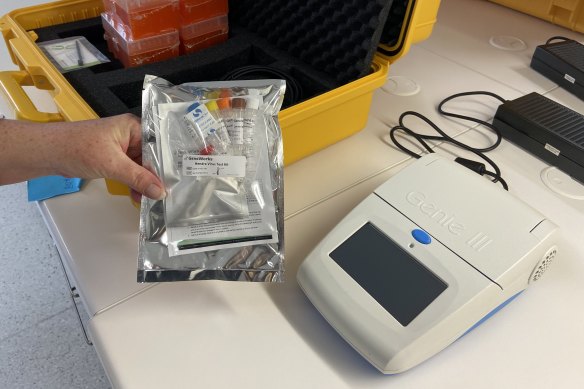 The virus diagnostic kit, developed by the UQ researchers, is analysed in the field and returns results in around an hour.