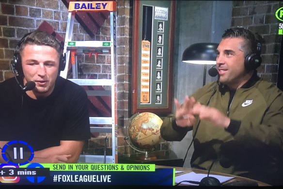 True bromance: Sam Burgess and Braith Anasta appear on Fox Sports.