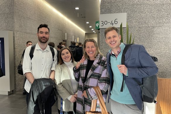 The Age’s Broede Carmody, Sophie Boyd, Cara Waters and Josh Gordon ahead of the state budget lock-up on Tuesday.