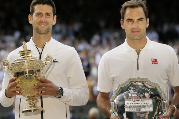 2019 champion Novak Djokovic and runner-up Roger Federer.