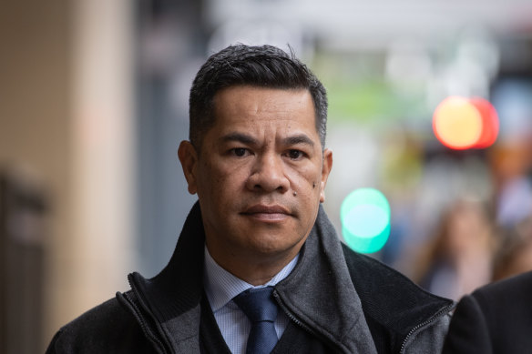 Trucking company manager Simiona Tuteru, who has been charged in connection to the Eastern Freeway crash, outside court in early May.