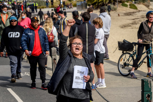 Protesters swept through St Kilda on Saturday. 