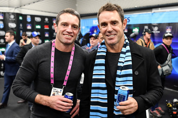 First-year win: Brad Fittler (right) with assistant coach Danny Buderus after NSW's 2018 Origin series triumph.
