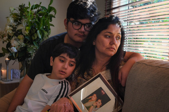 Amarpreet Kaur with her sons Veraj and Varsh.