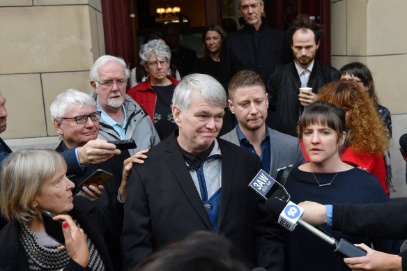 Eurydice Dixon's father Jeremy speaks outside court on Monday.