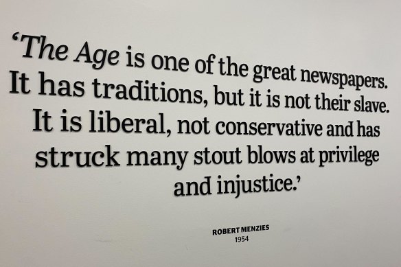 Robert Menzies’ quote on a wall in <i>The Age</i> newsroom.