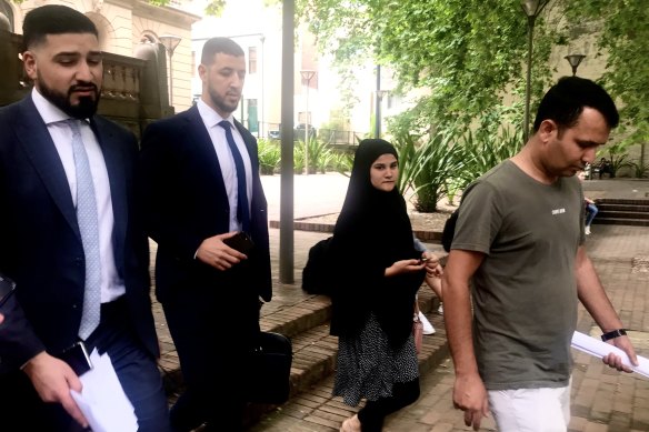 Lawyer Mahmoud Abbas (left) and family of Mehboob Shah leave court (far right). 